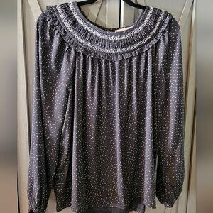 LOFT Charcoal Polka Dot Blouse Large